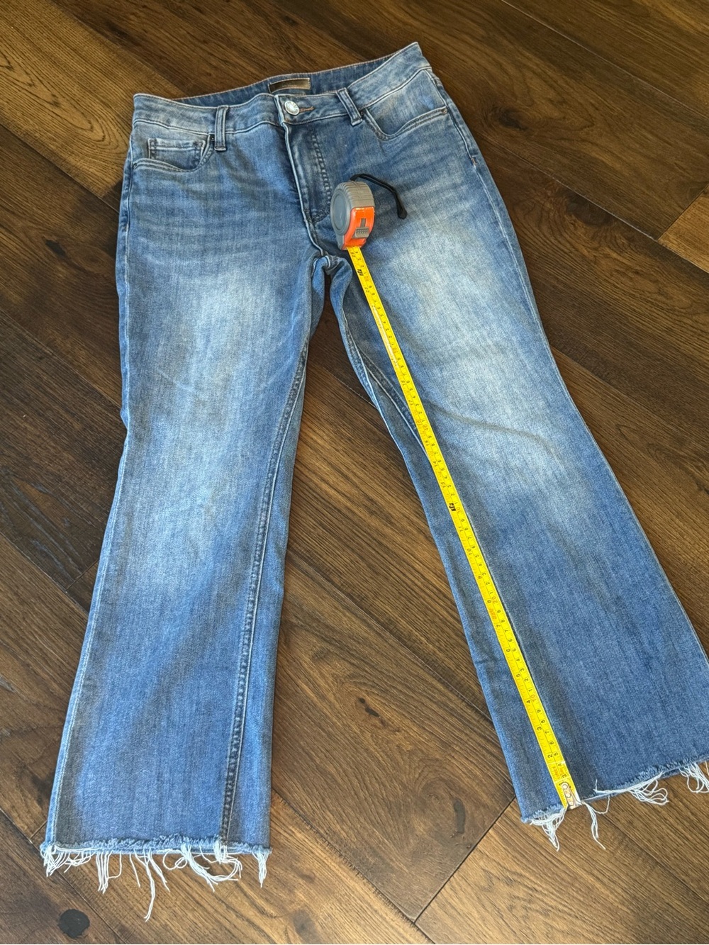 Kut from the Kloth Medium Blue Frayed-Hem Flare Jeans